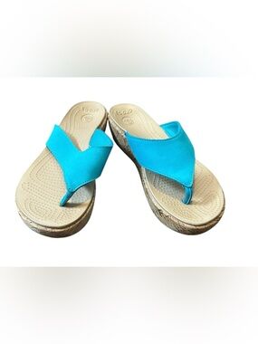 CROCS Bright Teal Platform Thong Sandals